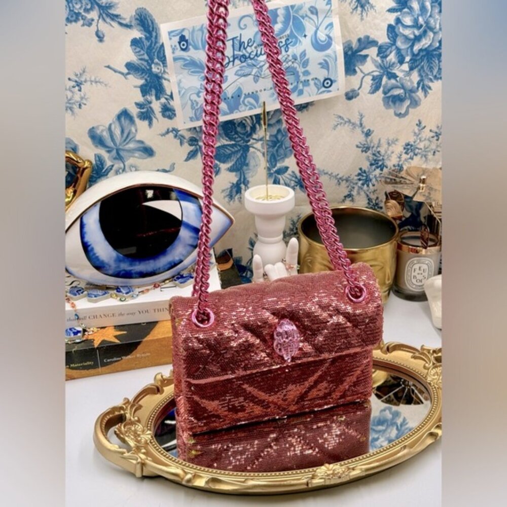 🆕 KURT GEIGER LONDON 🧿 NWOT Glitter Mini Kensington Crossbody Bag, Pink Drench - Picture 2 of 15